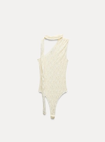 Zara asimetrik dantel boyun baglamali body