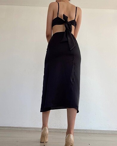 Zara Siyah Sırt Bağlamalı Özel Gün-Günlük Elbise