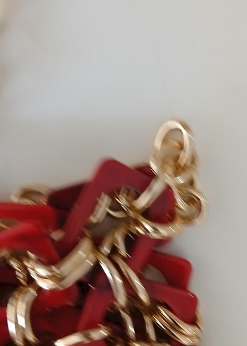 Kırmızı İşlemeli Zincir Detaylı Örgü Çanta - Görsel 6