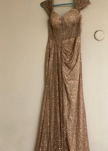 Goldrose taşlı özel tasarım abiye elbise