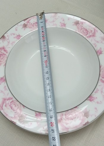 Pembe Çiçek Desenli Porselen 12li Yemek Tabağı Takımı - Görsel 2