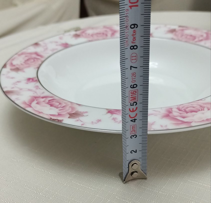 Pembe Çiçek Desenli Porselen 12li Yemek Tabağı Takımı - Görsel 3