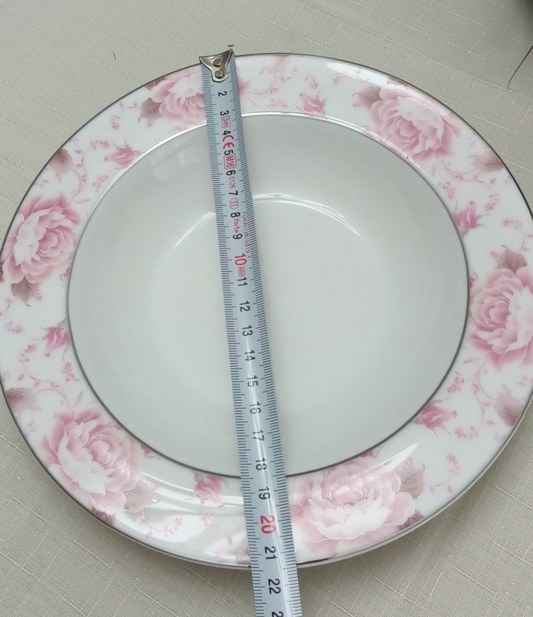 Pembe Çiçek Desenli Porselen 12li Yemek Tabağı Takımı - Görsel 2