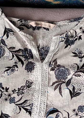 Bohem Gri Desenli Dantel Detaylı Uzun Kollu Bluz - Görsel 3