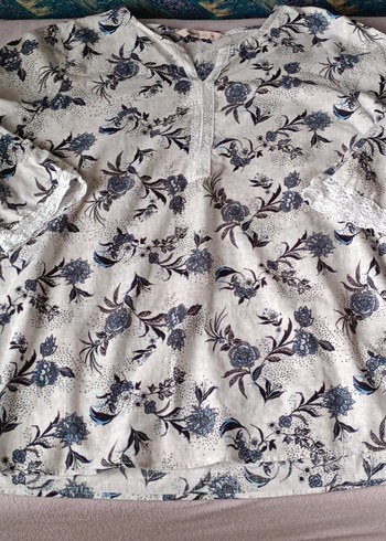 Bohem Gri Desenli Dantel Detaylı Uzun Kollu Bluz - Görsel 2