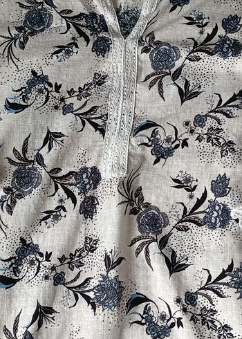 Bohem Gri Desenli Dantel Detaylı Uzun Kollu Bluz - Görsel 4