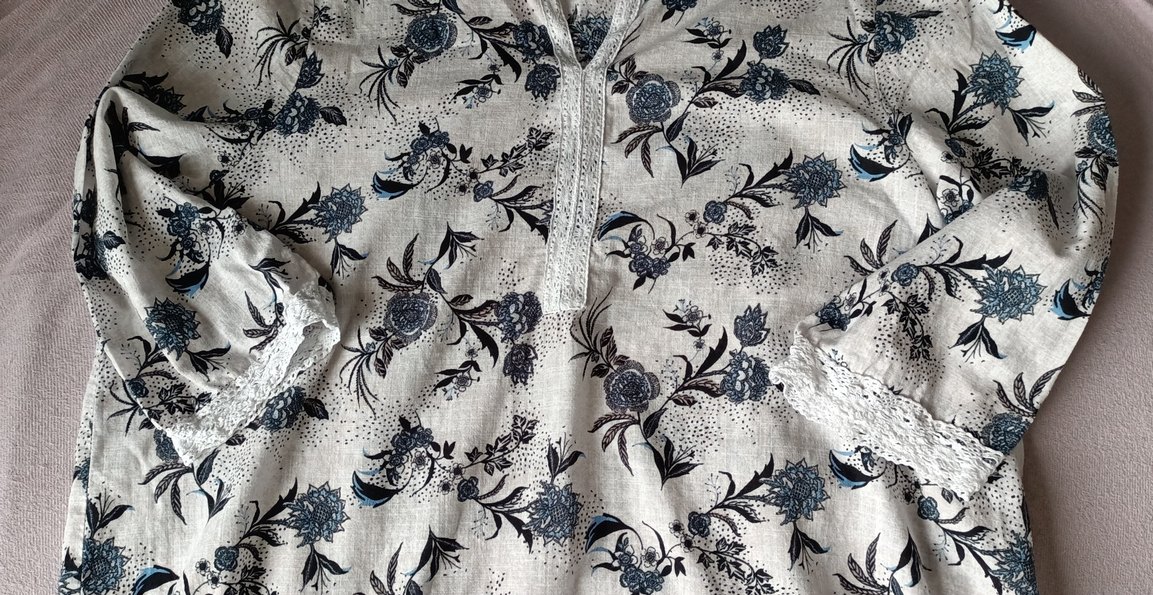 Bohem Gri Desenli Dantel Detaylı Uzun Kollu Bluz - Görsel 4