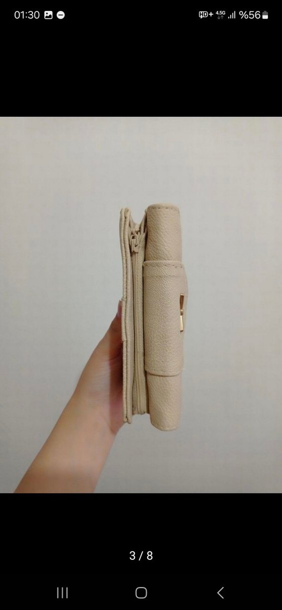 Bej Deri Tokalı Kadın Portföy Cüzdan - Görsel 2