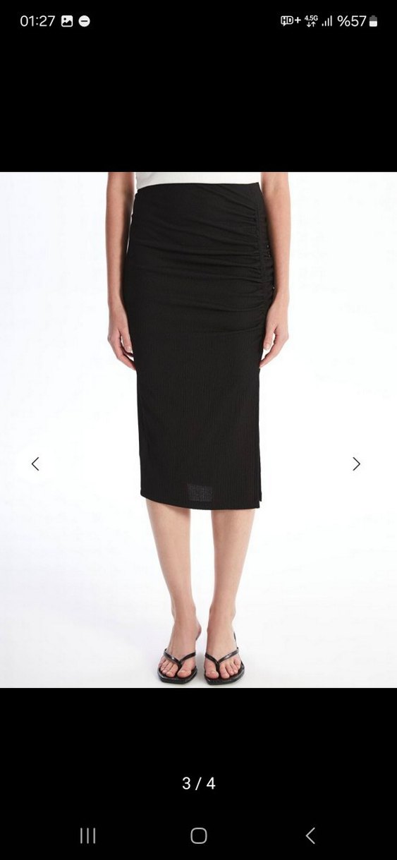 Siyah Yırtmaçlı Midi Kadın Etek - Görsel 3