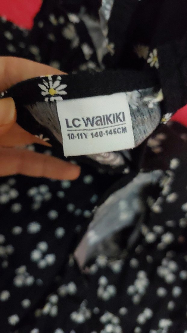 Kız Çocuk Siyah Çiçekli V Yaka Elbise - Görsel 3