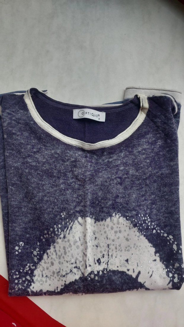 Pamuklu Uzun Kollu Baskılı Mavi Triko - Görsel 4