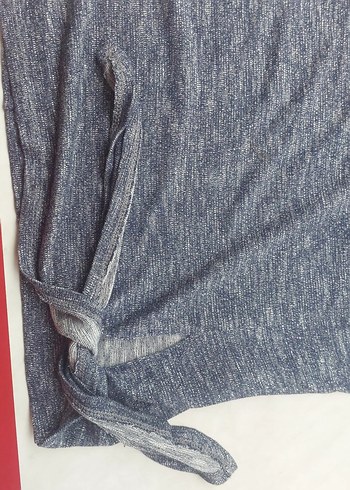 Kadın Gri Kısa Kollu Triko Sweatshirt - Görsel 2