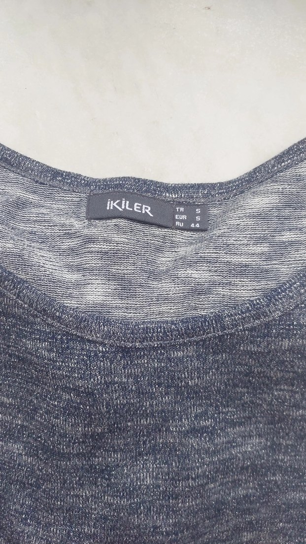 Kadın Gri Kısa Kollu Triko Sweatshirt - Görsel 4