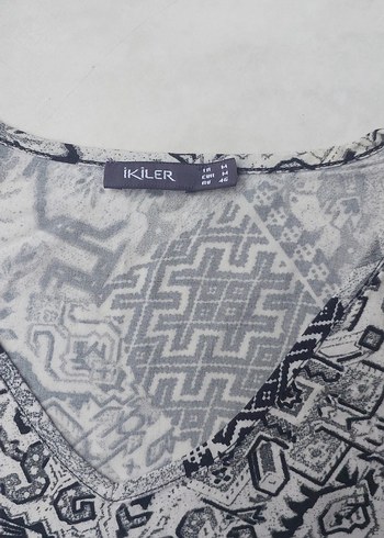 Gri Desenli Bohem V Yaka Kolsuz Tunik - Görsel 5