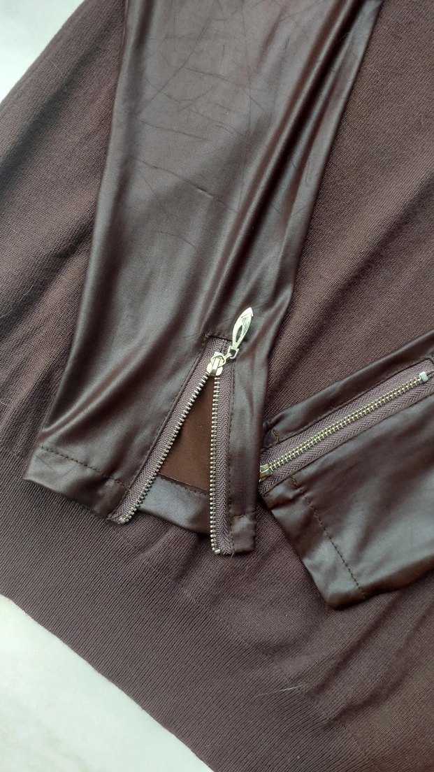 kahverengi Deri Detaylı Kadın Triko Sweatshirt - Görsel 3