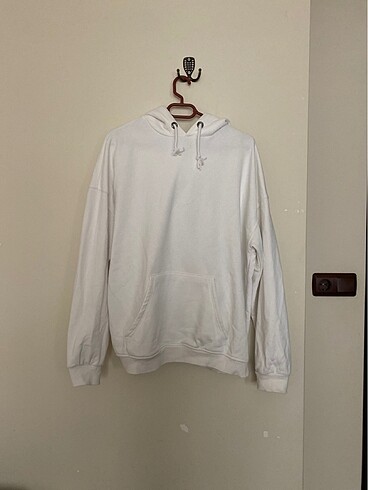 İçi polarlı oversize beyaz kapüşonlu sweatshirt
