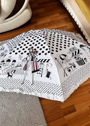 Zara Siklik Ve Rahatlik Siyah Beyaz Desenli Puantiyeli Semsiye