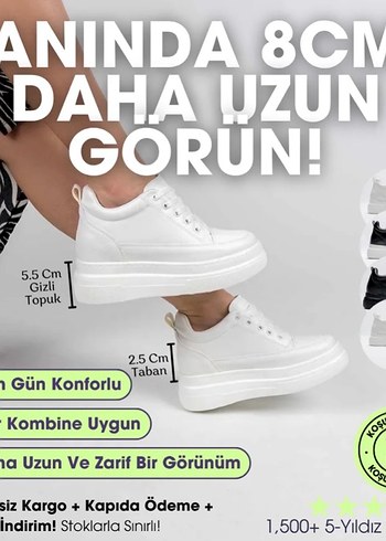 Beyaz Gizli Topuklu Kadın Spor Ayakkabı - Görsel 4