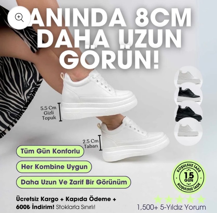 Beyaz Gizli Topuklu Kadın Spor Ayakkabı - Görsel 4