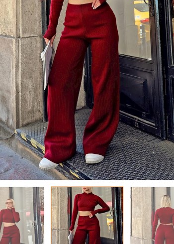 Koyu Kırmızı Salaş Kadın takım - Görsel 2