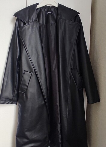 Uzun kuşaklı deri trençkot  - Görsel 6