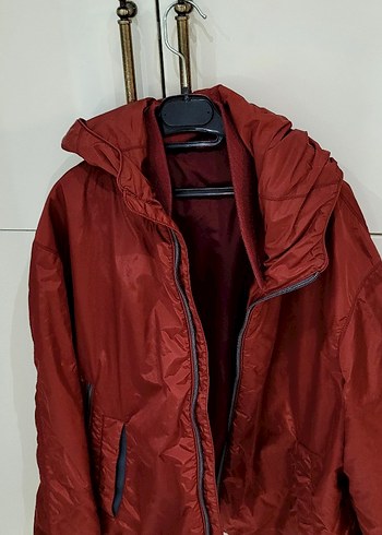 Bordo Fermuarlı Erkek Midi Yağmurluk