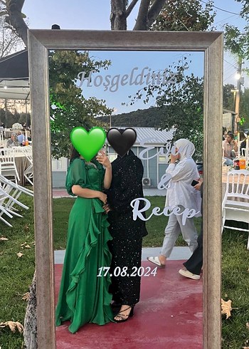s Beden yeşil Renk Uzun Yeşil Drapeli Bohem Kadın Elbise