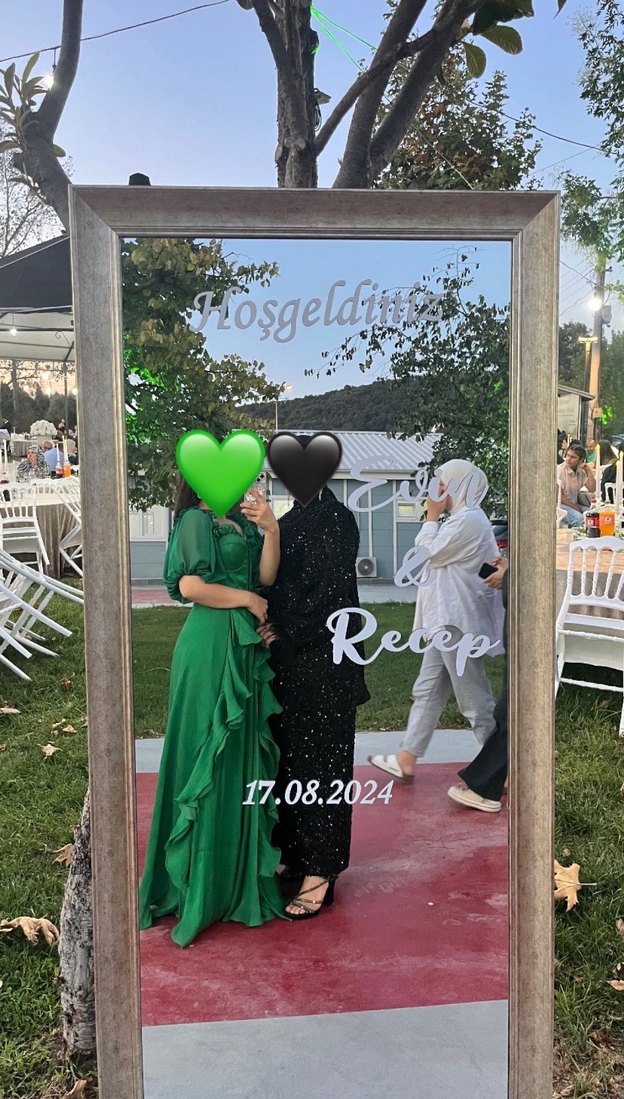 Uzun Yeşil Drapeli Bohem Kadın Elbise - Görsel 3