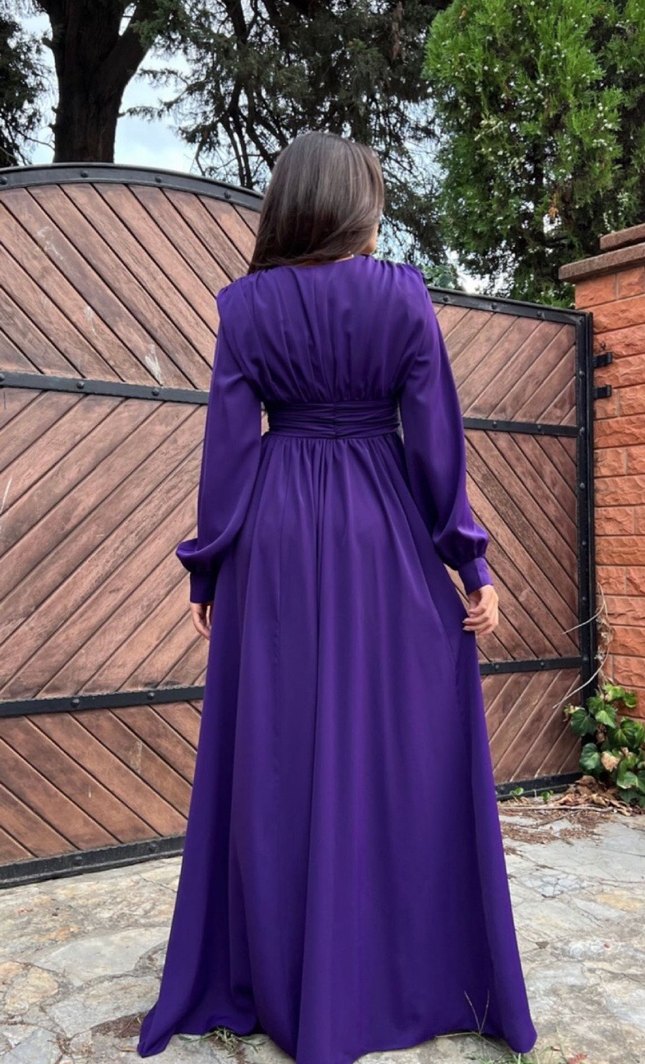 Mor Drapeli Uzun Kadın Elbise - Görsel 2