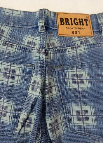 Bright Stars mavi kareli desenli vintage kapri pantolon