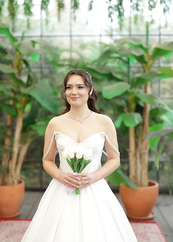 Straplez Beyaz A Kesim Uzun Gelinlik - Görsel 2