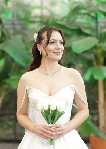 Straplez Beyaz A Kesim Uzun Gelinlik - Görsel 3