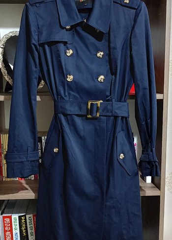 Kadın Lacivert Kemerli Uzun Trençkot - Görsel 5