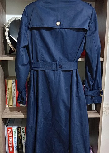 Kadın Lacivert Kemerli Uzun Trençkot - Görsel 6