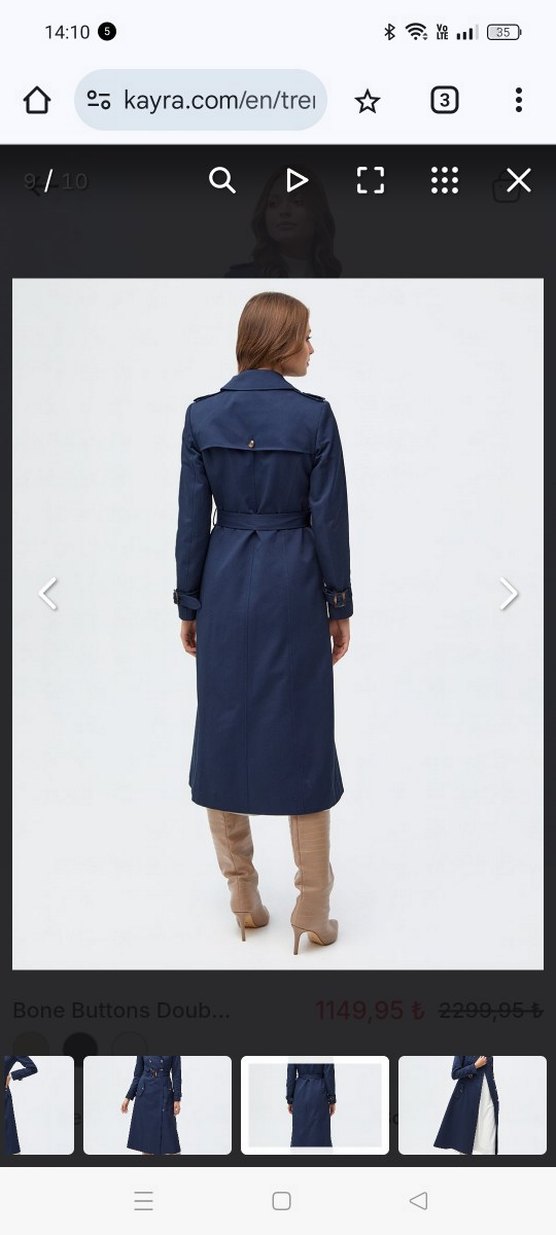 Kadın Lacivert Kemerli Uzun Trençkot - Görsel 3