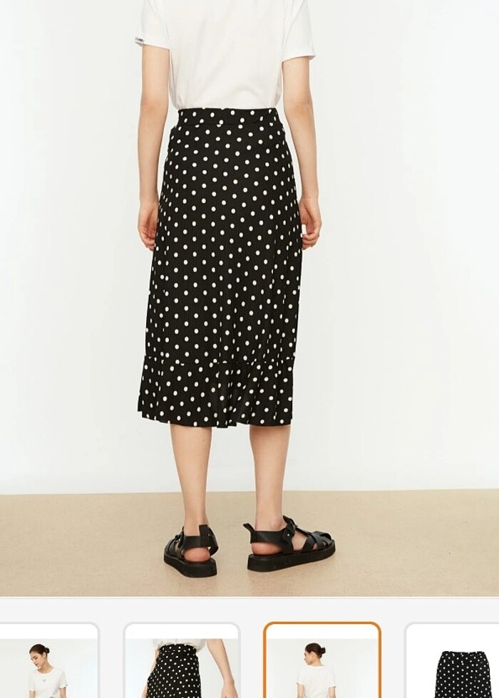  Volanlı Yüksek Bel Puantiye Desenli Midi Örme Etek  - Görsel 3