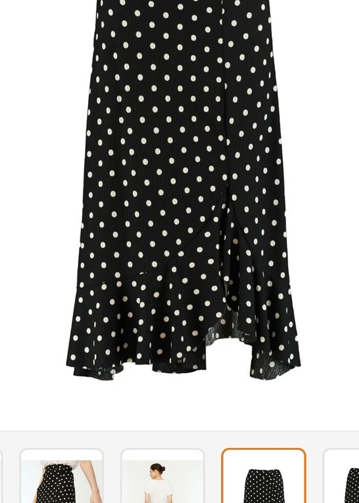  Volanlı Yüksek Bel Puantiye Desenli Midi Örme Etek  - Görsel 2