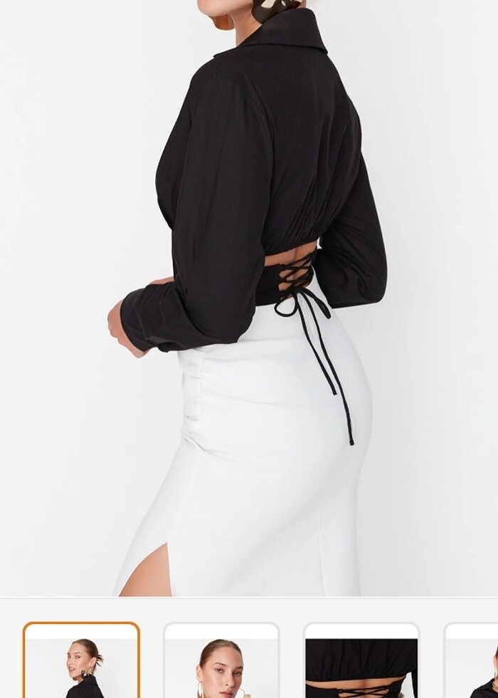 Crop Astarlı Korse Detaylı Dokuma Poplin Gömlek - Görsel 2