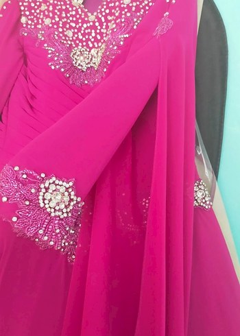 Uzun Mor Drapeli Tesettür Abiye - Görsel 3