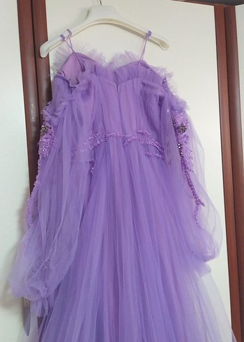 s Beden Pastel Mor Drapeli Uzun Nişan Elbisesi