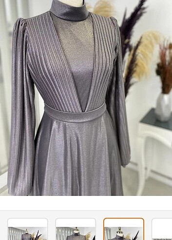 Gri  uzun tesettür abiye elbise - Görsel 3