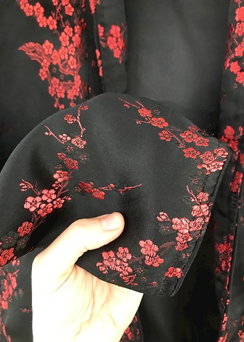 Mango Düğmeli Kırmızı Siyah Kadın Kimono Ceket - Görsel 3