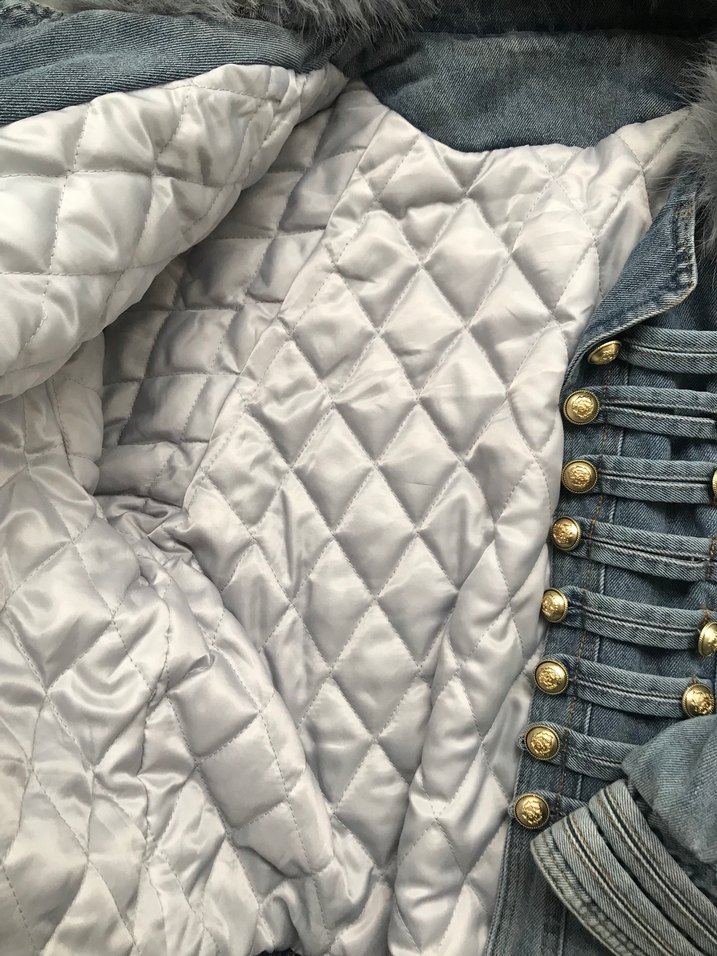 Kadın Açık Mavi Kürklü Nakışlı Denim Mont - Görsel 2