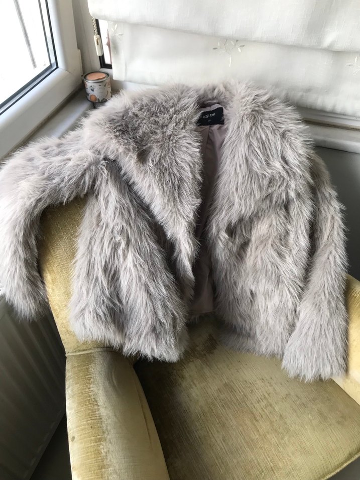 Gri Kürk Detaylı Kadın Bohem Midi Ceket - Görsel 3