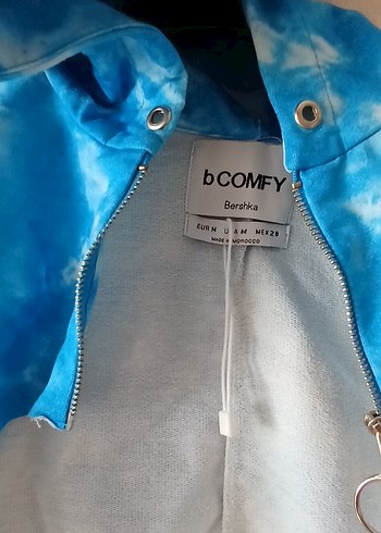 Kadın Mavi Batik Desenli Kapüşonlu Sweatshirt ACIL ŞOK İNDİRİM - Görsel 2