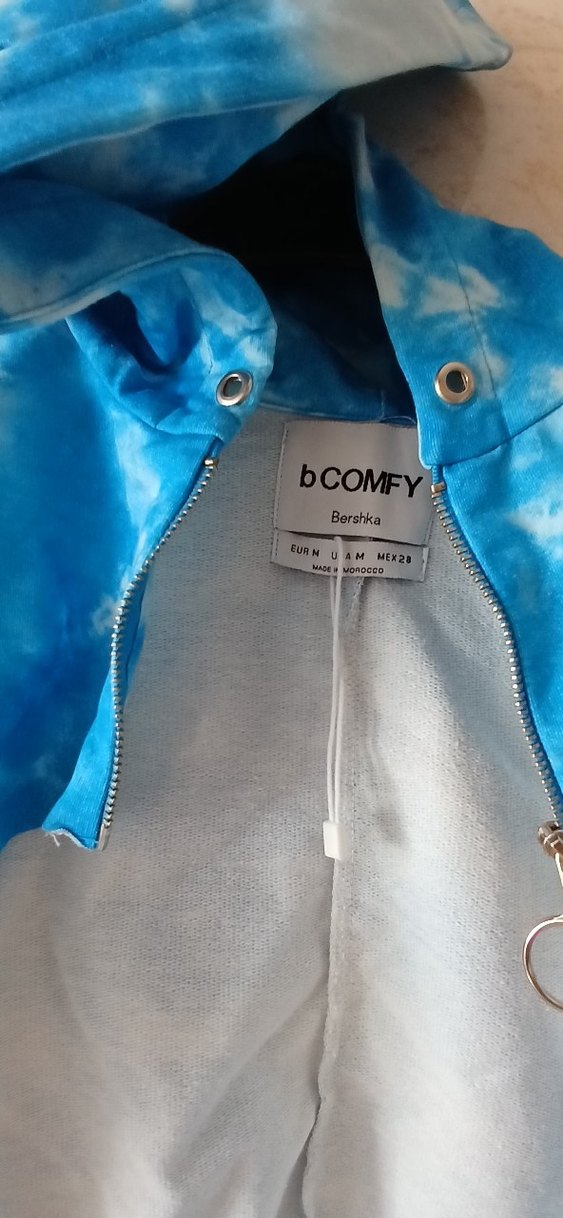 Kadın Mavi Batik Desenli Kapüşonlu Sweatshirt ACIL ŞOK İNDİRİM - Görsel 2