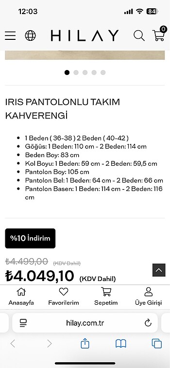 38 Beden Hilay IRIS takım