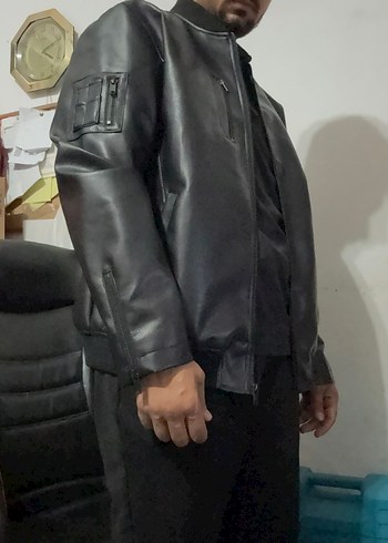 Siyah Deri Erkek Ceket Defacto