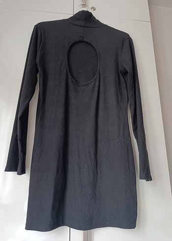 Yüksek Yaka Siyah Uzun Kollu likralı Elbise - Görsel 6