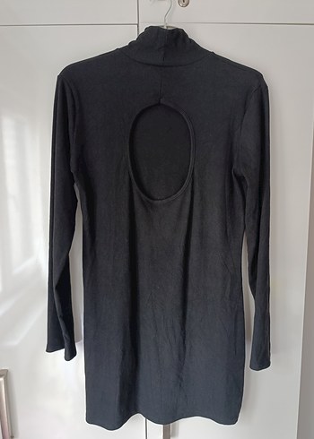 Yüksek Yaka Siyah Uzun Kollu likralı Elbise - Görsel 4